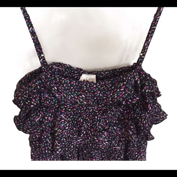 NWT STUDIO SPA Confetti Print Sleeveless Dress W Tiered Ruffle Overlay Black L - Picture 11 of 12